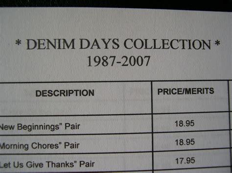 Denim Days Collection Price List